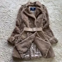 BURBERRY ファーコート 羊革 トレンチコート シャドーチェック 40