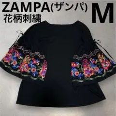 ザンパ ブラウス リボン 花柄 刺繍 エスニック お洒落 大人可愛い　M 春夏
