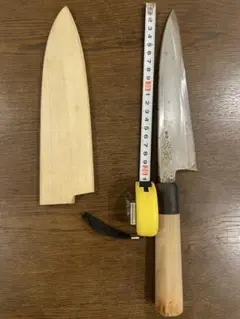 本焼　薄刃　包丁　和包丁　鎌形　佑成　両面に刃紋あり　鞘付き　研ぎ済み 鎌薄刃包丁 本焼 9寸 黒檀 鞘付 【包丁の＠堺英】
