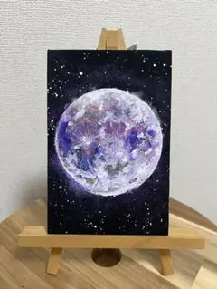 月と星空　アクリル画　絵画　アクリル絵の具　水彩画 原画　イラスト