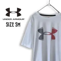 アンダーアーマー Tシャツ ホワイト 古着 プリント SM ビッグロゴb30