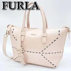 良品☆FURLA 2way トートバッグ ショルダーバッグ パンチング ピンク系