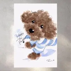 イラスト 原画 ポストカード 絵 【トイプードル】181