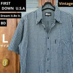 【FIRST DOWN】U.S.A カジュアル半袖 シャツ/BD/ブルー系/L