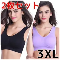 渋紫 黒 3XL ナイトブラ 2枚 セット ノンワイヤー ブラジャー スポブラ