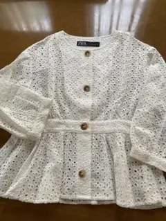 未使用品ZARA カットワークエンブロイダリーブラウス　カーディガンL size