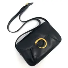 美品 カルティエ ショルダーバッグ パンテール ゴールド金具 レザー 黒