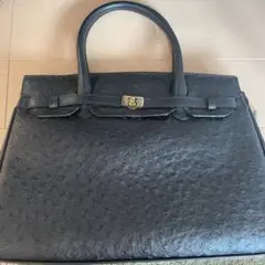 オーストリッチレザー ブラックバッグ レトロ