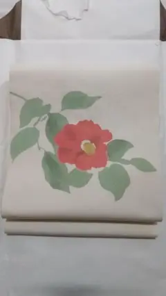 名古屋帯 椿 生成り 正絹 アンティーク 着物 kimono sash obi