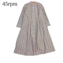 【45rpm】ロングシャツワンピース ストライプ 青×赤 Aライン