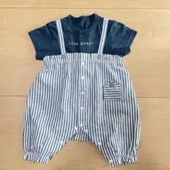 ロンパース 80cm モスグリーン ストライプ