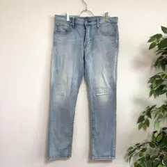 UNIQLO メンズ スリムフィットジーンズ　Gパン　ライトブルー　ダメージ加工