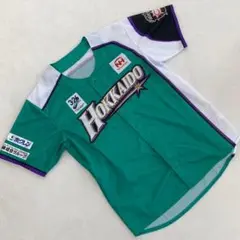 北海道日本ハムファイターズ 緑 白 野球シャツ 半袖 Fサイズ スポンサー
