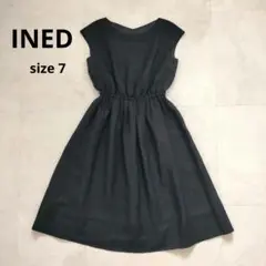 INED イネド リネンブレンドワンピース ネイビー 7号