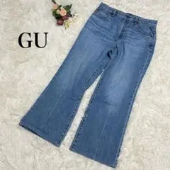 【GU】フレアデニムパンツ　ジーンズ　ブーツカット　青　ブルー　XL