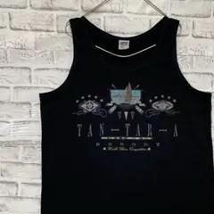 USA製90sヴィンテージタンクトップシングルステッチ　ブラック半袖古着L 15