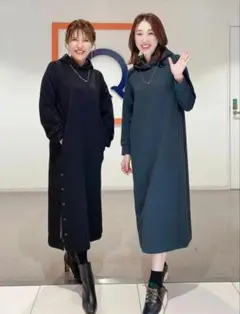 エスパスデカルマ　膨れジャガードフーテッドワンピース　黒　Lサイズ　QVC