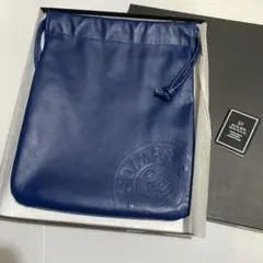 【未使用】SOMÈS SADDLE　レザー巾着ポーチ ロゴ型押し　ネイビーブルー