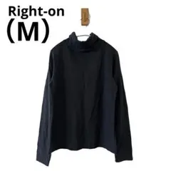 0448 Right-onライトオンタートルネック長袖トップス黒M無地日本製秋冬