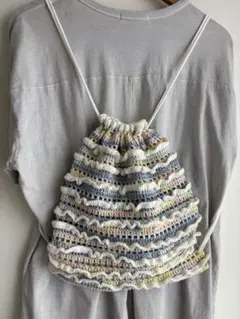 編みナップサック　パステルカラー　ハンドメイド