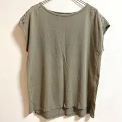 ユニクロ　UNIQLO フレンチスリーブTシャツ　レース　XL カーキ ゆったり