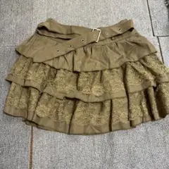 オリーブ色 フリル付きミニスカート