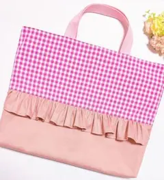 レッスンバッグ ʚ♥ɞ ハンドメイド 絵本バッグ 入園入学ギンガムチェックピンク