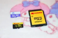 HP 64GB microSDカード + KODAK 32GB .·* .·*