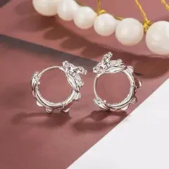 龍 ドラゴン 赤目 個性的 17mm リング ピアス＊シルバー＊