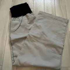 マタニティパンツ ベージュ ブラックウエスト