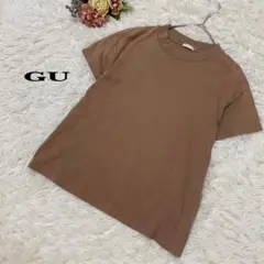 【ジーユー】スムース　Tシャツ　コットン モックネック ブラウン 314100