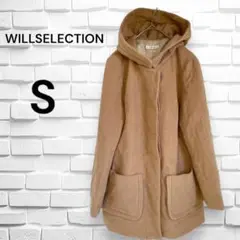 【美品】ウィルセレクション　ウールコート　フード　ウールアンゴラ混　ブラウン