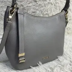美品 フルラ シエナ ホーボー ワンショルダーバッグ 2way シボ革 グレー