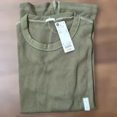 新品タグ付き　GU ワッフルTシャツ Lサイズ 57 OLIVE