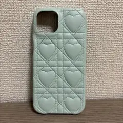 【新品】iPhone15ケース ハートキルティング レザー風 ミントグリーン