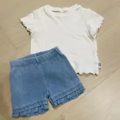 petit main フリルTシャツ・デニムショートパンツセット 80cm