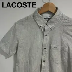 【美品】 LACOSTE 半袖チェックシャツ スリムフィット ホワイト グレー