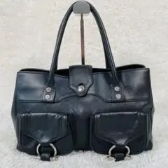 トフアンドロードストーン ハンドバッグ レザー ルーフボタン シルバー金具 黒