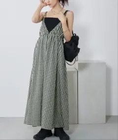 AuntieRosaHoliday ボリュームマキシキャミワンピース チェック柄