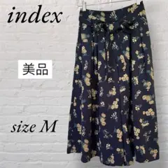 ★美品★ index 花柄ガウチョパンツ M ネイビー ウエストリボン