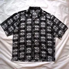 GFL-CLOTHING ギャングスタフォーライフ 半袖 開襟 シャツ 総柄 黒 GFL-CLOTHING ギャングスタフォーライフ 開襟 シャツ 総柄