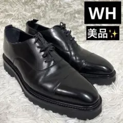美品✨WH ダブルエイチ　キャップトゥシューズ ストレートチップ　革靴　黒