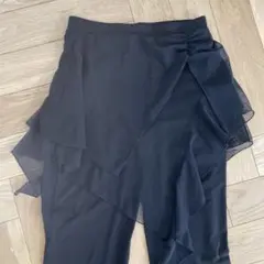 レイヤードスカート付きフレアパンツ 黒　ダンス
