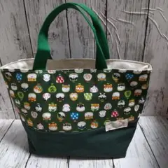 ハンドメイド☆トートバッグ(がま口だワン柄緑)