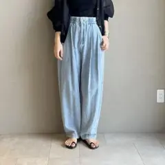 PASSIONE コットンリネンバレルデニム タックソフトバレルデニム