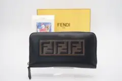 FENDI ラウンドファスナー長財布 ズッカ ブラック ブラウン ロゴ レザー