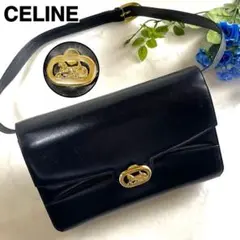 【希少】セリーヌ CELINE 馬車金具 ハンドバッグ レザー ネイビー