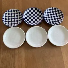 青白チェッカー＆無地小皿6枚セット