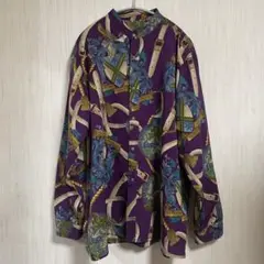 Vintage古着 柄シャツ バンドカラー 長袖シャツ