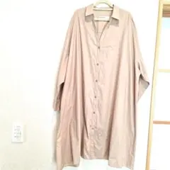 ベージュ シャツワンピース 長袖ゆったりサイズ